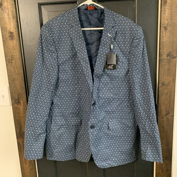 Linea Uomo Other - NEW Linea Uomo 46L Blue White Striped Cotton 2 Button Jacket Sport Blazer